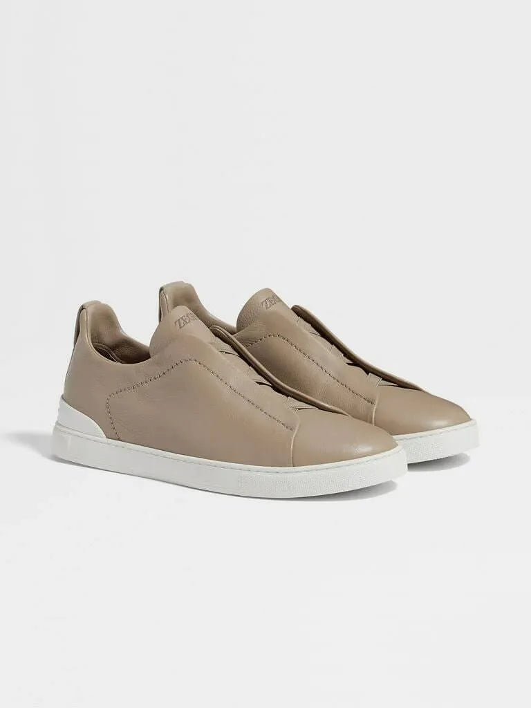 ZGN Triple Stitch Leather Sneakers – Taupe