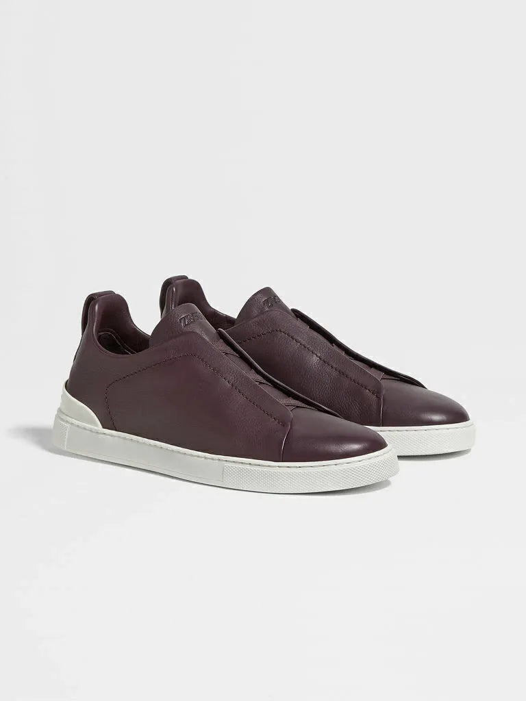 ZGN Triple Stitch Leather Sneakers – Burgundy