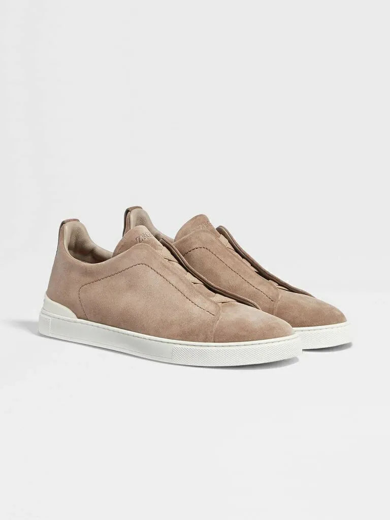 ZGN Triple Stitch Taupe Suede Sneakers
