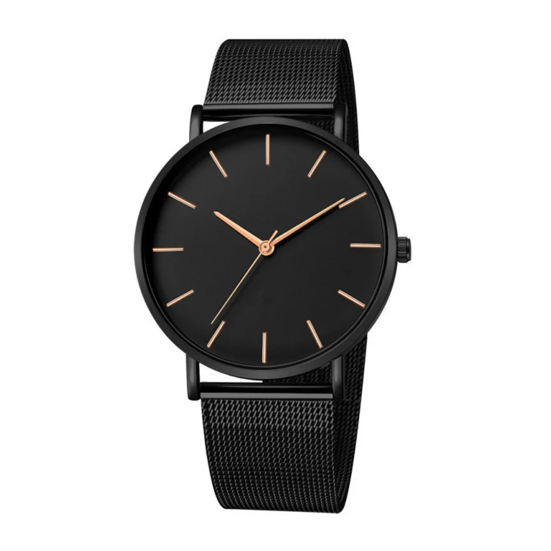 Midnight Mesh Watch – Black/Rose Gold